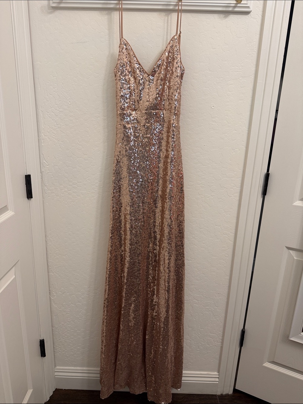 Rose Gold Sequin Slip Gown - Women's Dress